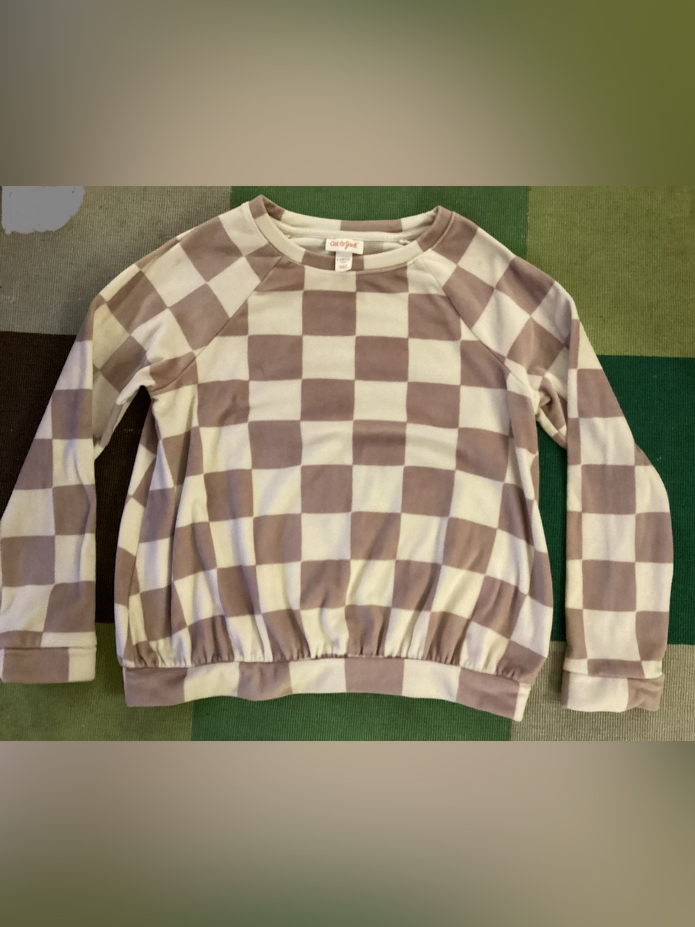 Cat & Jack Checkerboard Crewneck Sweater in Taupe and Cream